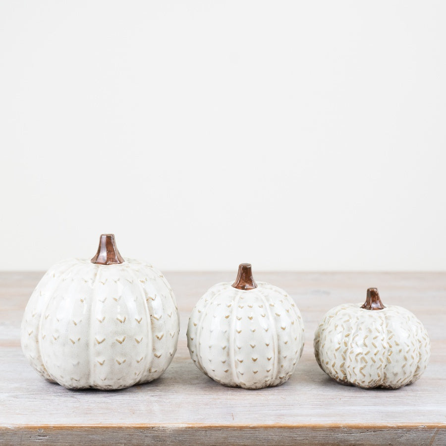 Patterned Pumpkin Decoration 10.8cm – Porcelain Autumn Ornament Elegant Fall Decor Shelf Accent