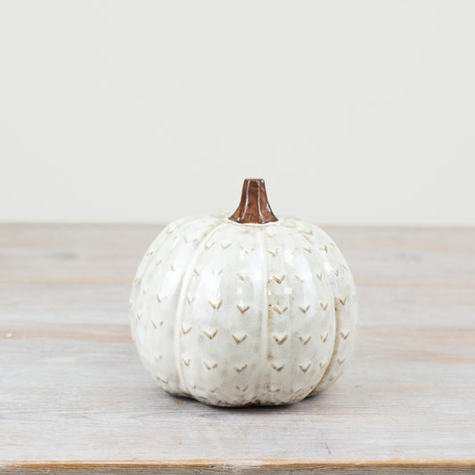 13cm Patterned Pumpkin Decoration – Porcelain Autumn Ornament, Elegant Fall Décor