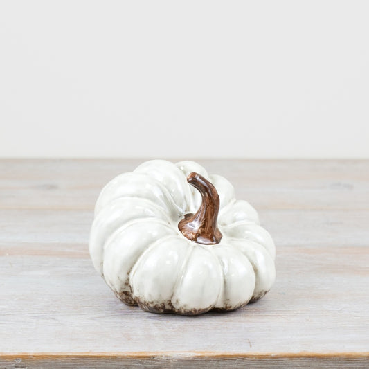 14.2cm Glazed Patterned Pumpkin Decoration – Porcelain Autumn Ornament, Elegant Fall Décor