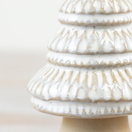 13cm Natural Porcelain Tree Ornament – Glazed Christmas Decoration with Pattern Detail