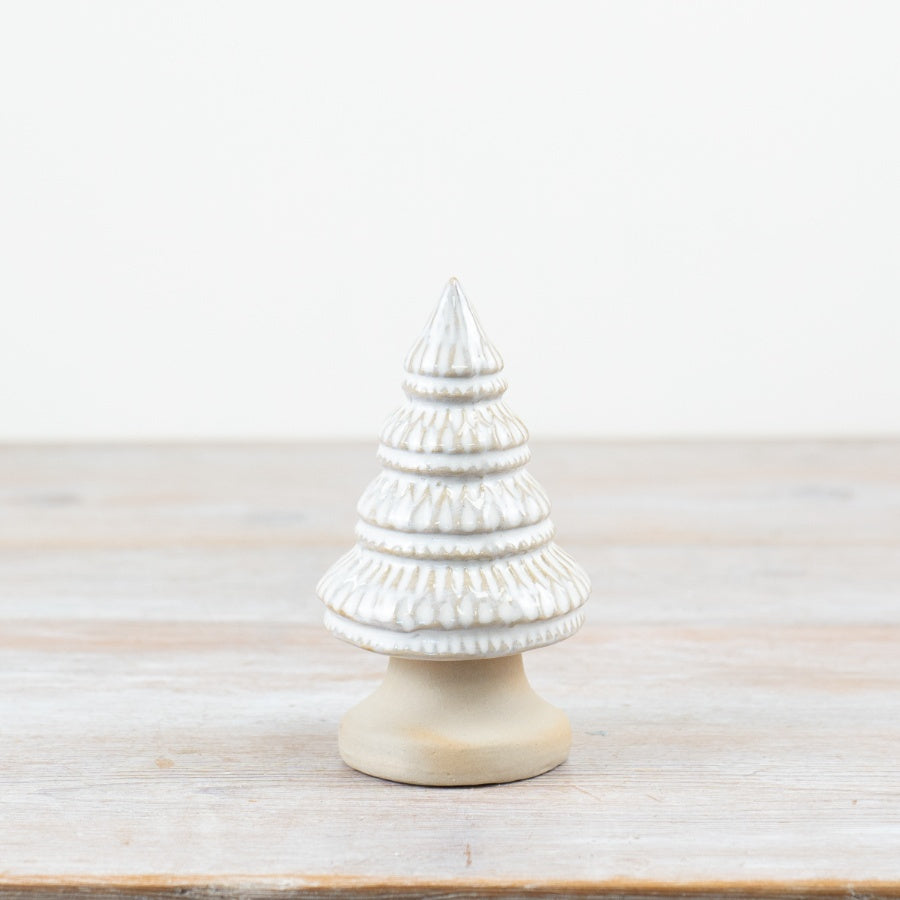 13cm Natural Porcelain Tree Ornament – Glazed Christmas Decoration with Pattern Detail