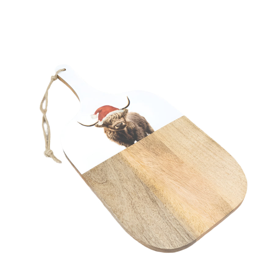 Festive Highland Cow Chopping Serving Board 50cm Rustic Kitchen Decor