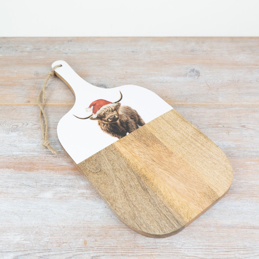 Festive Highland Cow Chopping Serving Board 50cm Rustic Kitchen Decor