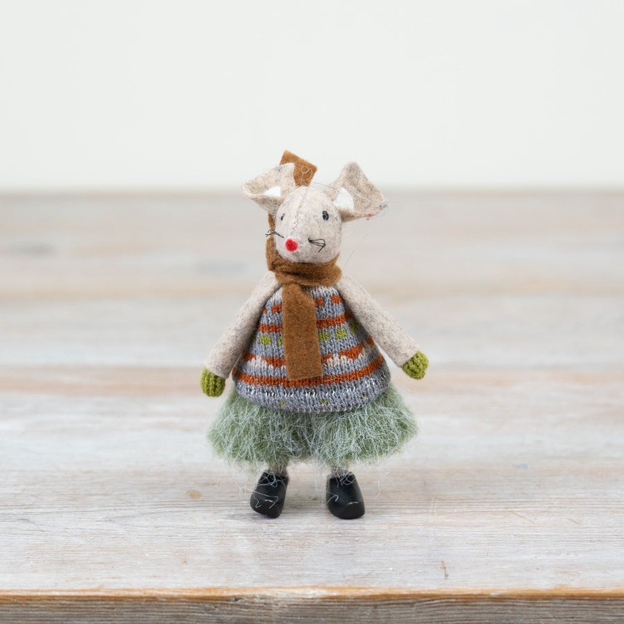 11cm Fabric Standing Girl Mice – Cute Christmas Figurines, Rustic Festive Decorations