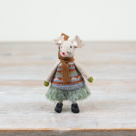 11cm Fabric Standing Girl Mice – Cute Christmas Figurines, Rustic Festive Decorations