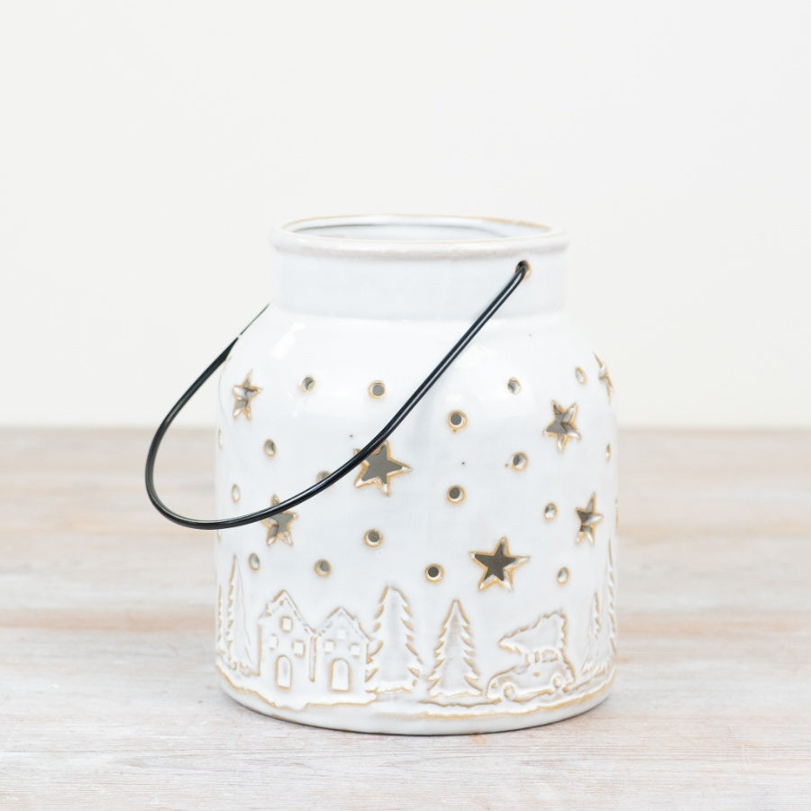 15cm Christmas Candle Lantern – Festive Metal Tealight Holder, Rustic Holiday Décor