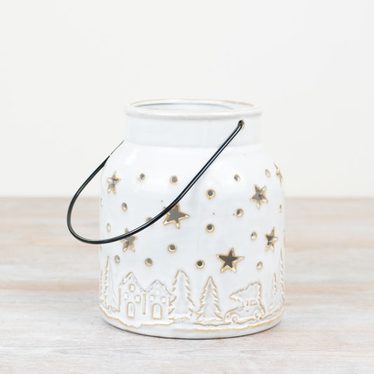 15cm Christmas Candle Lantern – Festive Metal Tealight Holder, Rustic Holiday Décor