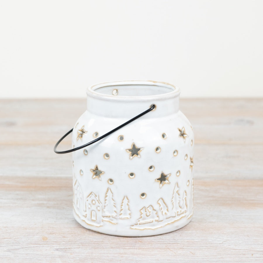 12cm Christmas Candle Lantern – Festive Metal Tealight Holder, Rustic Holiday Décor