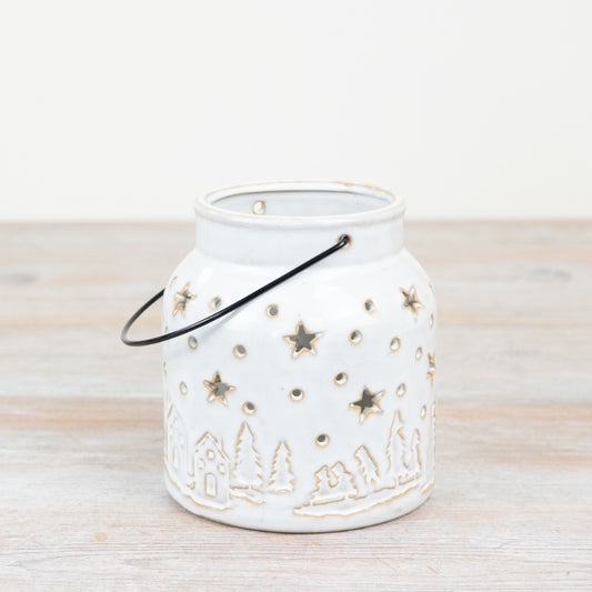 12cm Christmas Candle Lantern – Festive Metal Tealight Holder, Rustic Holiday Décor
