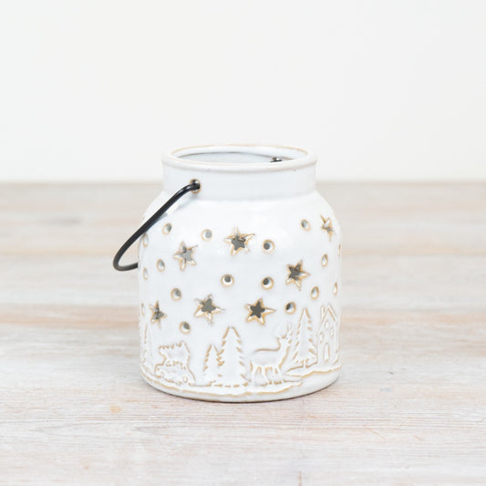 10cm Christmas Candle Lantern – Festive Metal Tealight Holder, Rustic Holiday Décor