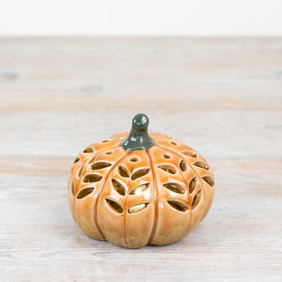 12cm Light Up Pumpkin – Porcelain LED Autumn Ornament, Warm Glowing Decoration