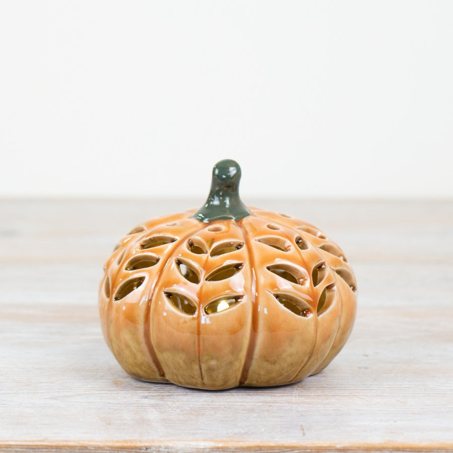 12cm Light Up Pumpkin – Porcelain LED Autumn Ornament, Warm Glowing Decoration