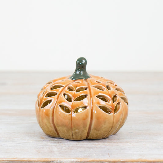 12cm Light Up Pumpkin – Porcelain LED Autumn Ornament, Warm Glowing Decoration