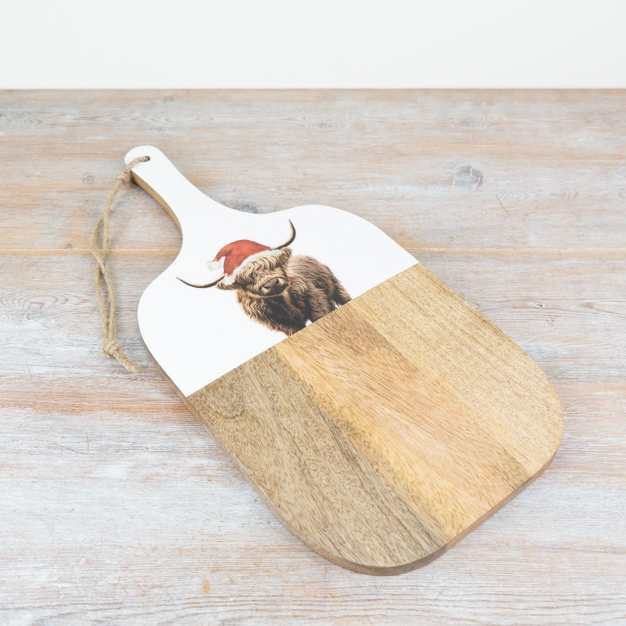 Festive Highland Cow Christmas Chopping Board 25cm Kitchen Decor