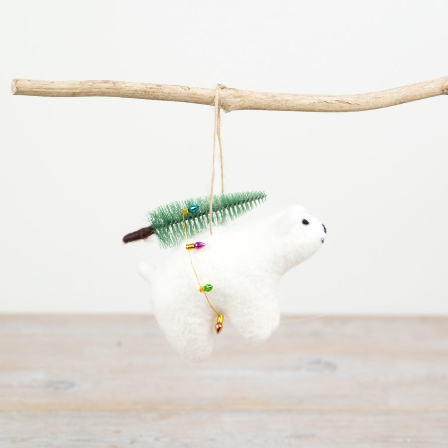 Christmas Felt Polar Bear Decoration, 11cm