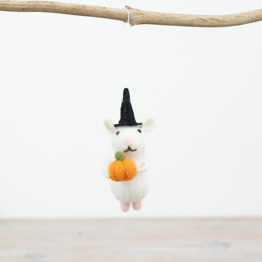 Felt Hanging Mouse with Pumpkin – 11cm Autumn & Halloween Ornament, Cute Seasonal Décor
