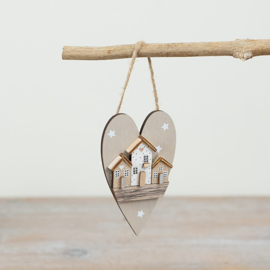 Hanging House Heart Decoration 10cm Rustic Charm Gift or Wall Accent