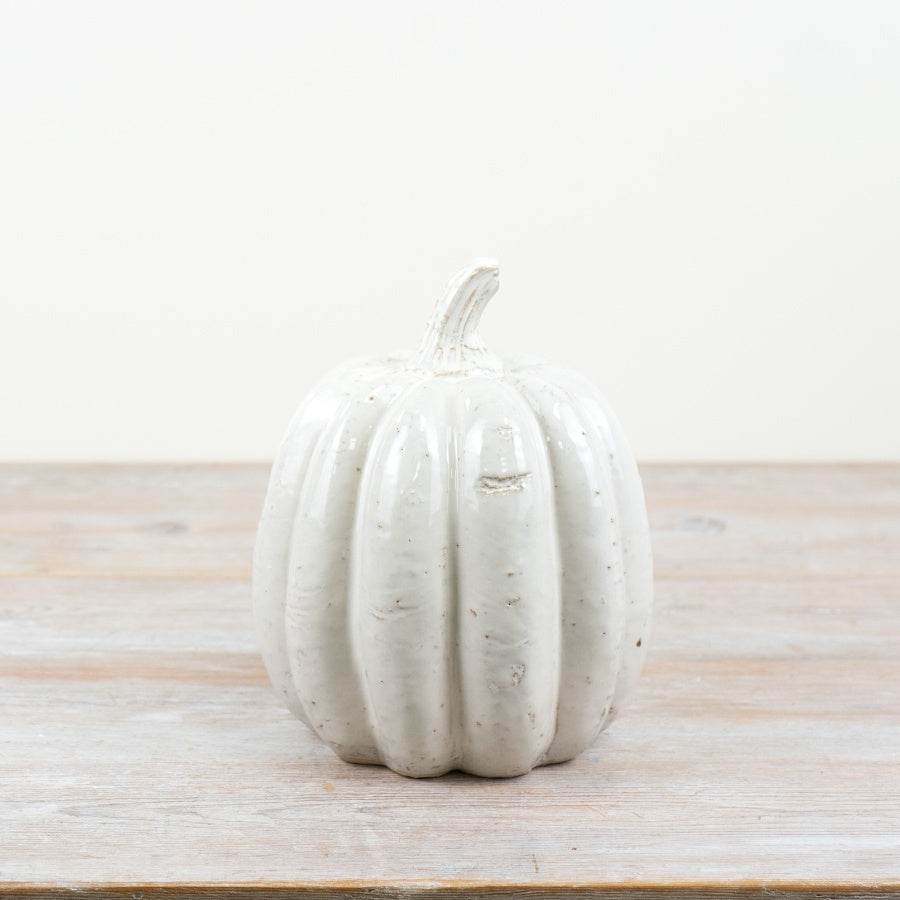 White Ceramic Pumpkin, 17cm