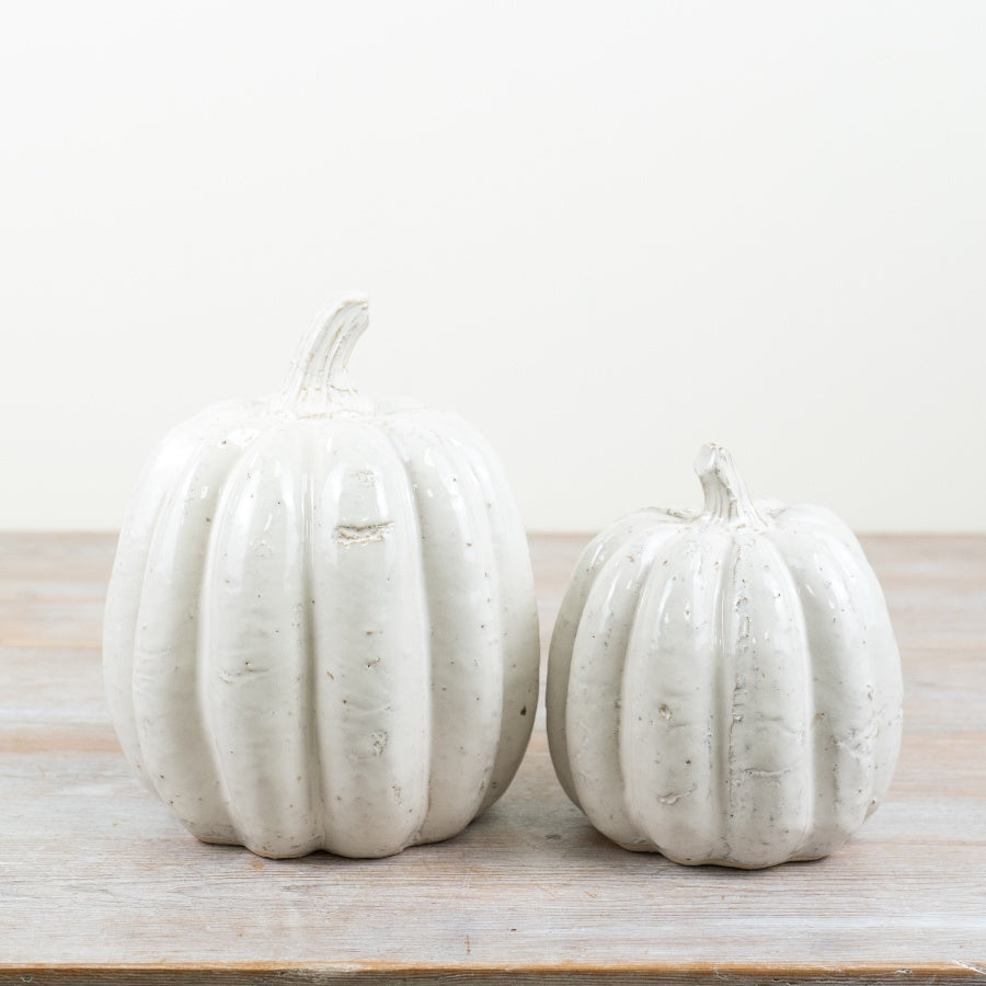 White Ceramic Pumpkin, 17cm