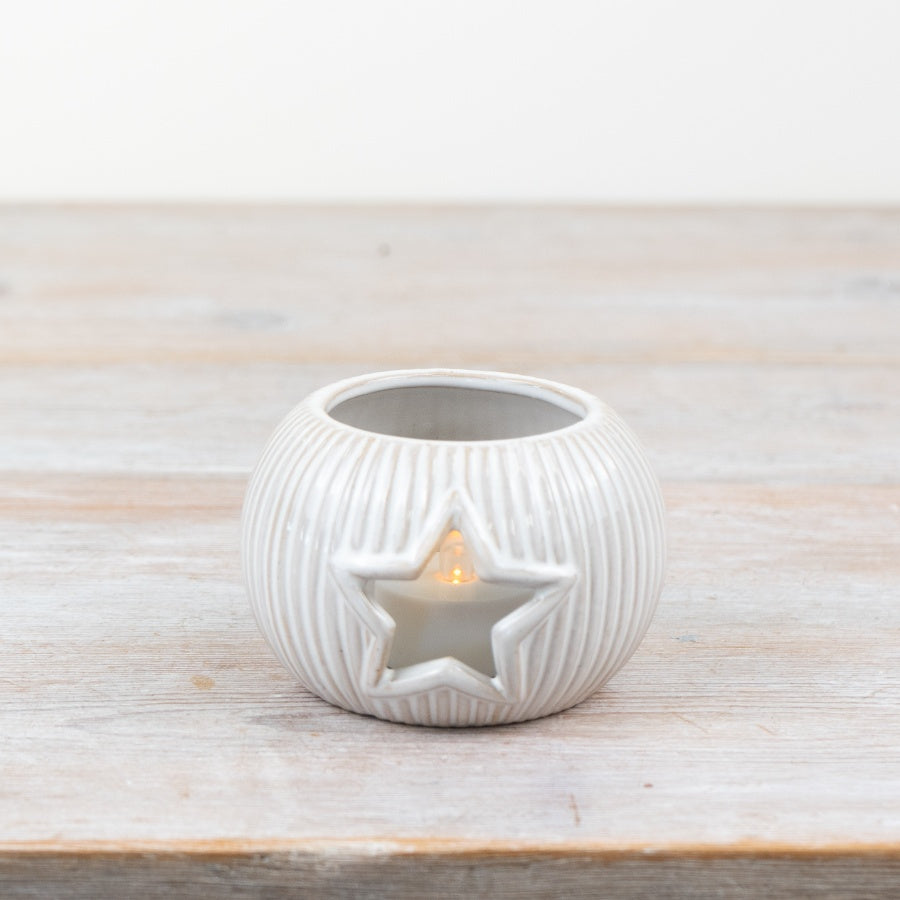 Cut Out Star Candle Holder – 9.5cm Porcelain Tealight Holder, Elegant Home Décor & Gift