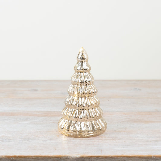 16.5cm Ribbed Gold Light Up Tree – Illuminated Christmas Ornament, Elegant Holiday Décor