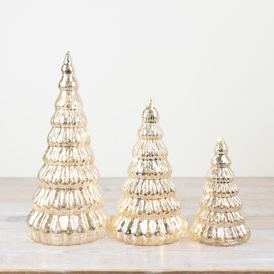 16.5cm Ribbed Gold Light Up Tree – Illuminated Christmas Ornament, Elegant Holiday Décor
