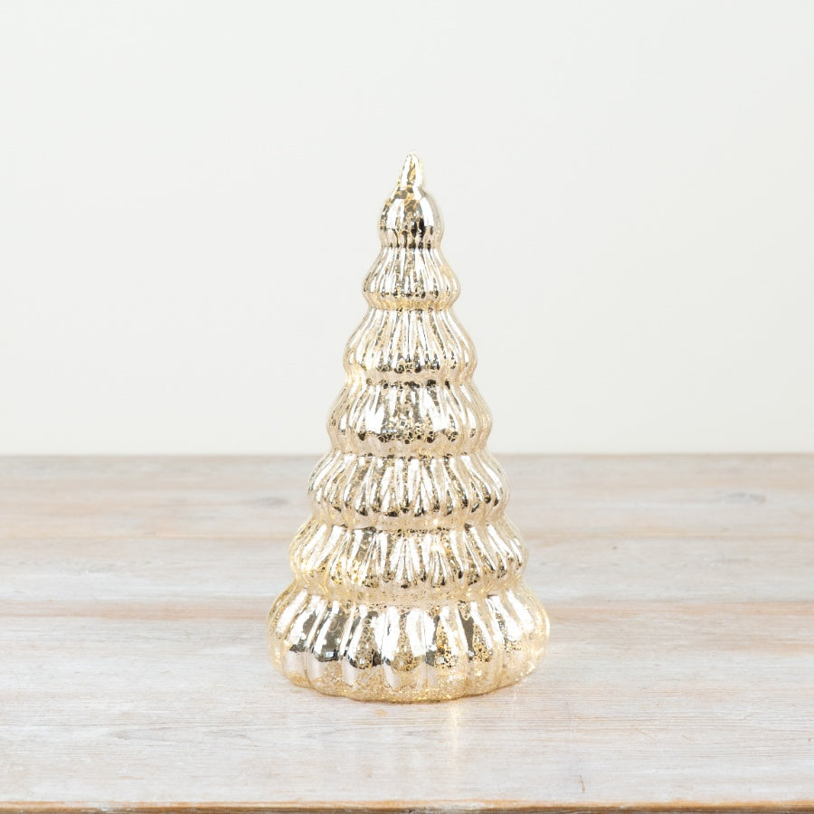 23cm Glass Gold Light Up Tree – Illuminated Christmas Ornament, Elegant Holiday Décor