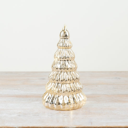 23cm Glass Gold Light Up Tree – Illuminated Christmas Ornament, Elegant Holiday Décor