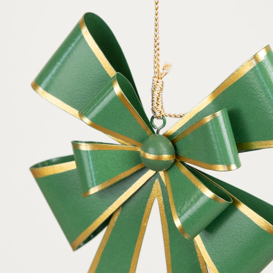 14.5cm Green Bow Hanging Decoration – Classic Christmas Ornament with Gold String