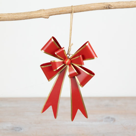 18cm Red Bow Hanging Decoration – Classic Christmas Ornament with Gold String