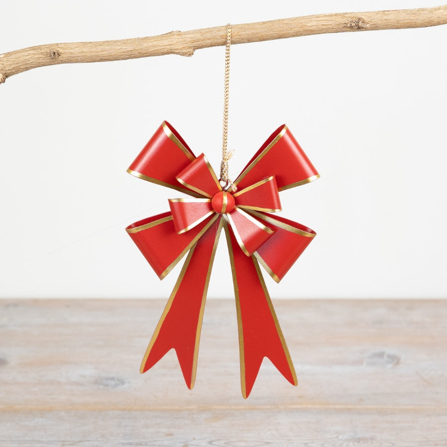 14.5cm Red Bow Hanging Decoration – Classic Christmas Ornament with Gold String