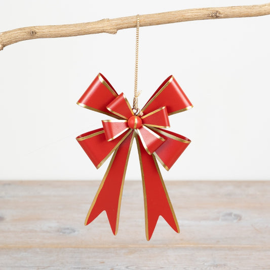 14.5cm Red Bow Hanging Decoration – Classic Christmas Ornament with Gold String