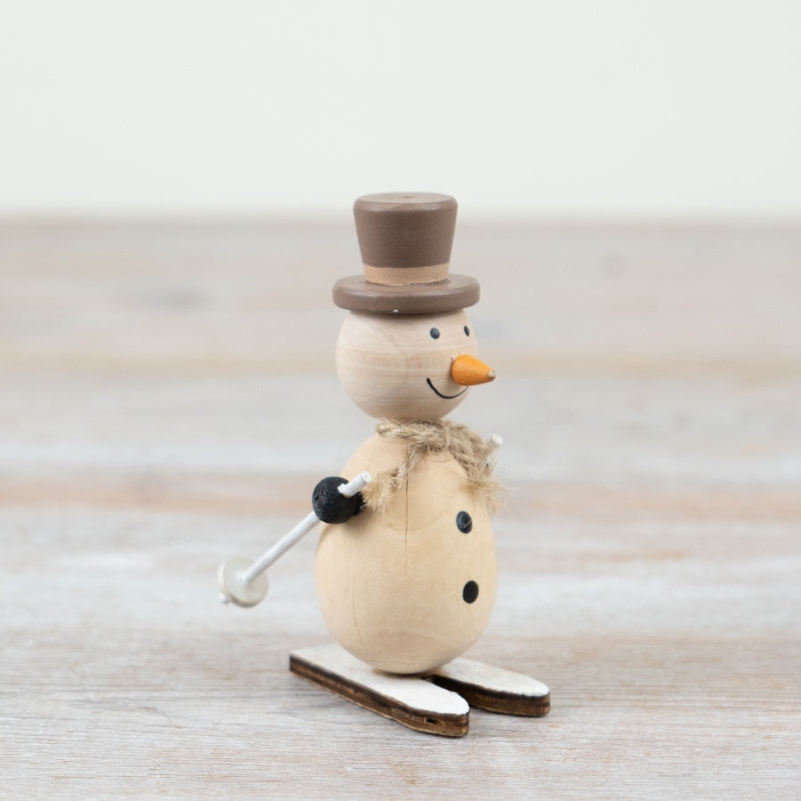 Wooden Skiing Snowman 10cm