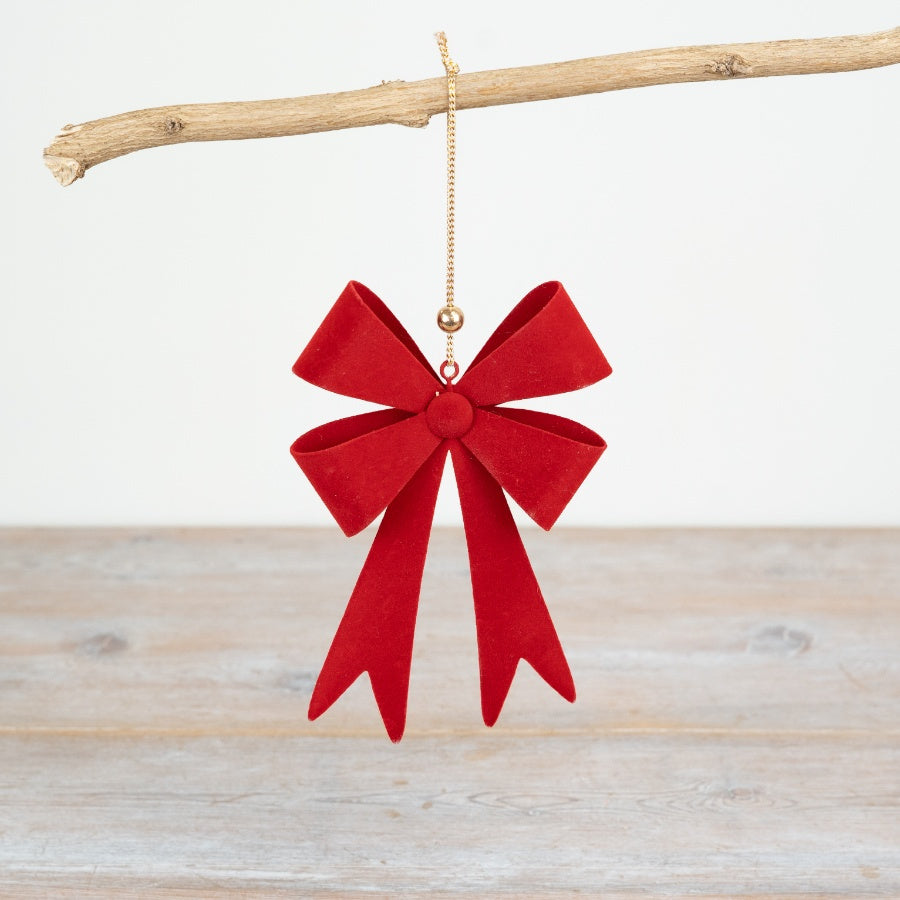 17cm Red Bow Hanging Decoration – Classic Christmas Ornament with Gold String