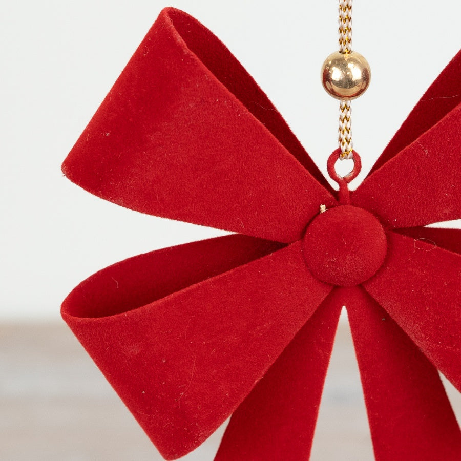 17cm Red Bow Hanging Decoration – Classic Christmas Ornament with Gold String