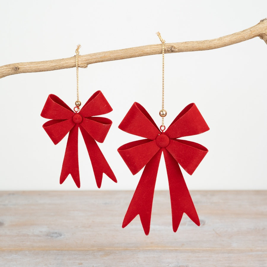 17cm Red Bow Hanging Decoration – Classic Christmas Ornament with Gold String