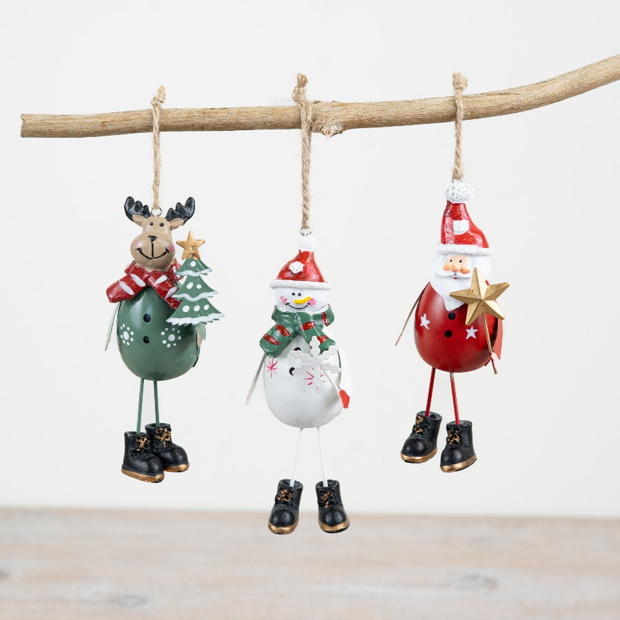 Metal Santa Hanger – 12cm Traditional Christmas Decoration with Gold Star Wand & Black Boots