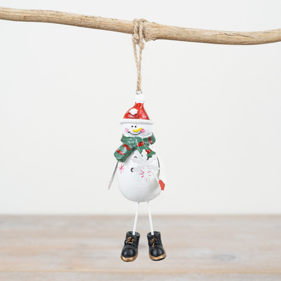Festive Snowman Hanger – 12cm Metal Christmas Decoration with Scarf & Snowflake Wand