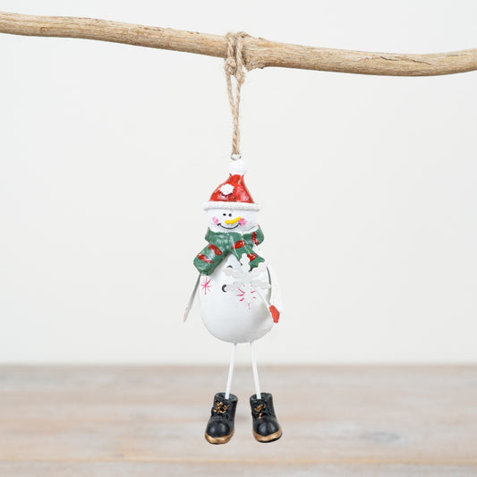 Festive Snowman Hanger – 12cm Metal Christmas Decoration with Scarf & Snowflake Wand