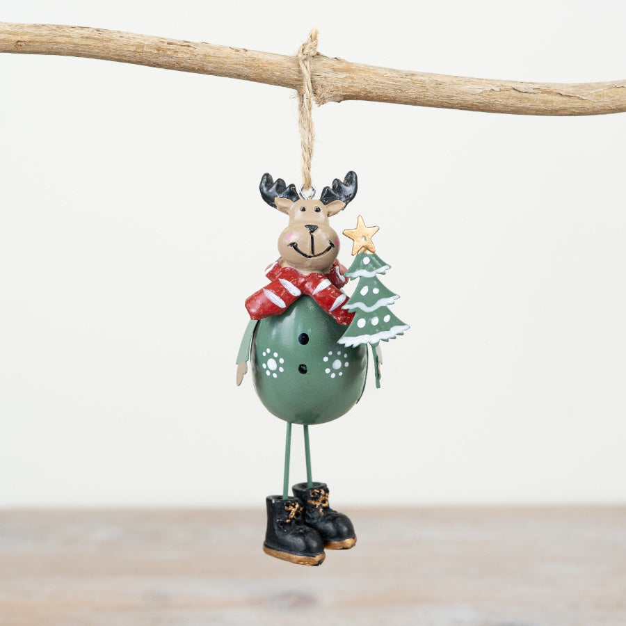 Metal Deer Hanger – 12cm Traditional Reindeer Decoration with Scarf & Jute String
