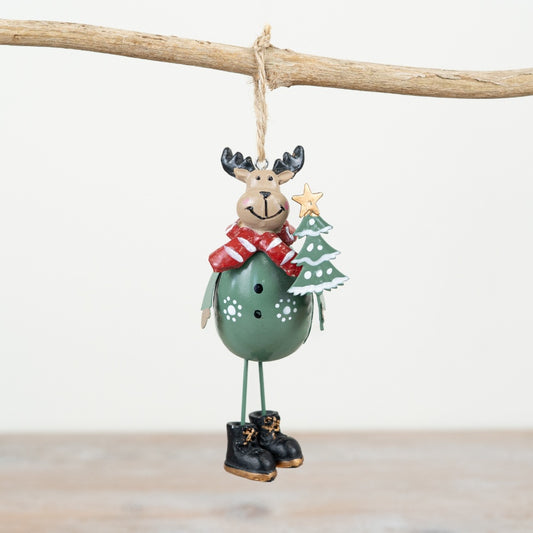 Metal Deer Hanger – 12cm Traditional Reindeer Decoration with Scarf & Jute String
