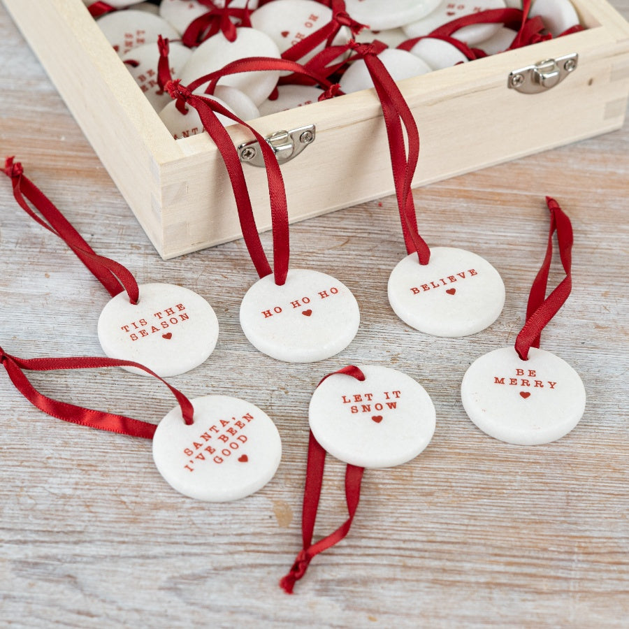 Christmas Round Pebbles 3.5cm Festive Decor with Wooden Display Box