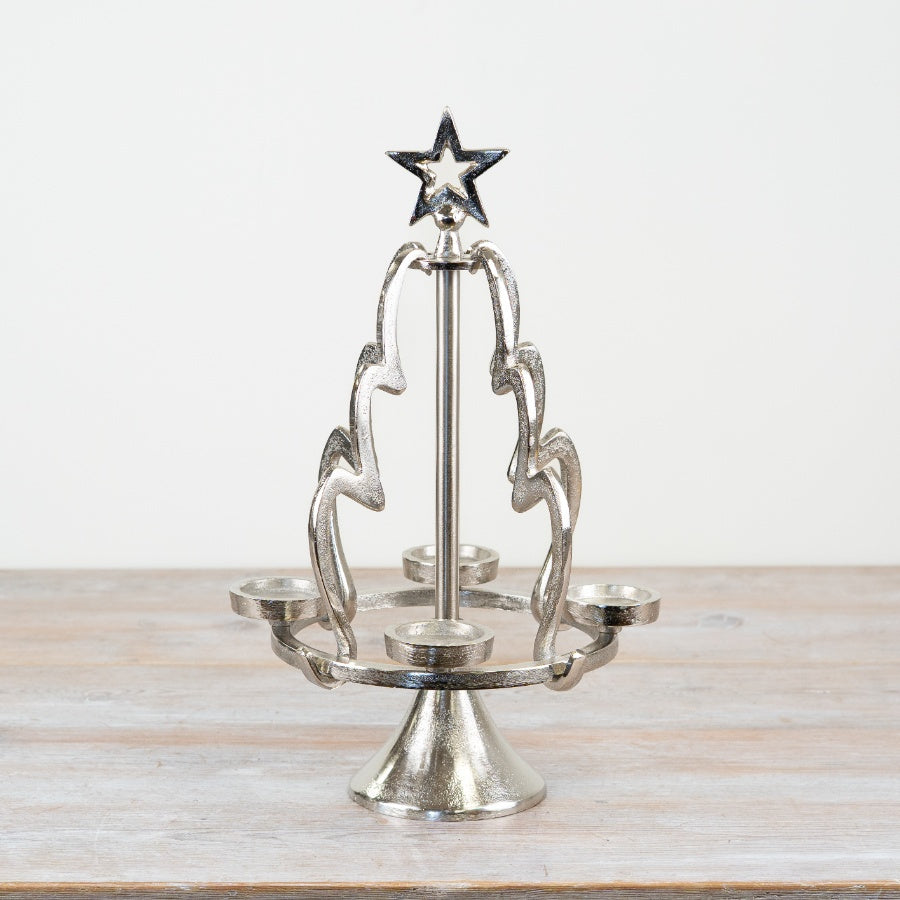 Tree T-Light Holder – 26cm Metal Candle Stand, Festive Christmas Tealight Decoration