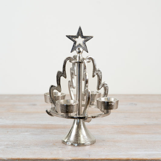 Tree T-Light Holder – 28cm Metal Candle Stand, Festive Christmas Tealight Decoration
