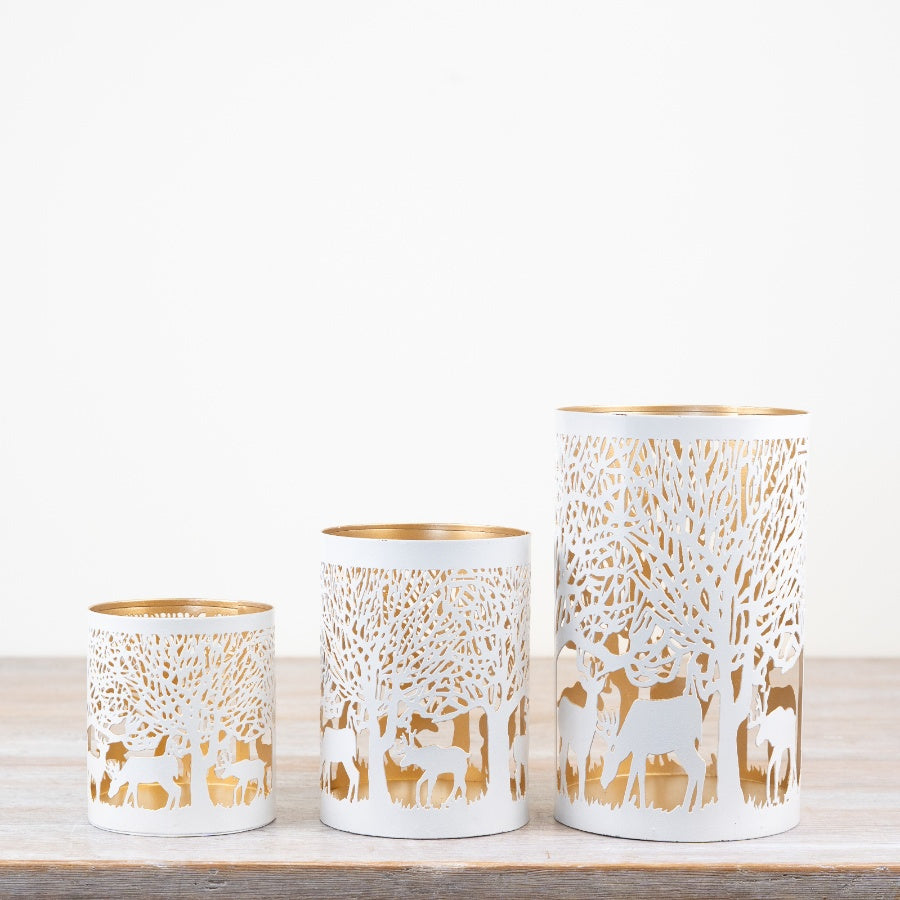 White Woodland Scene Lantern 20cm