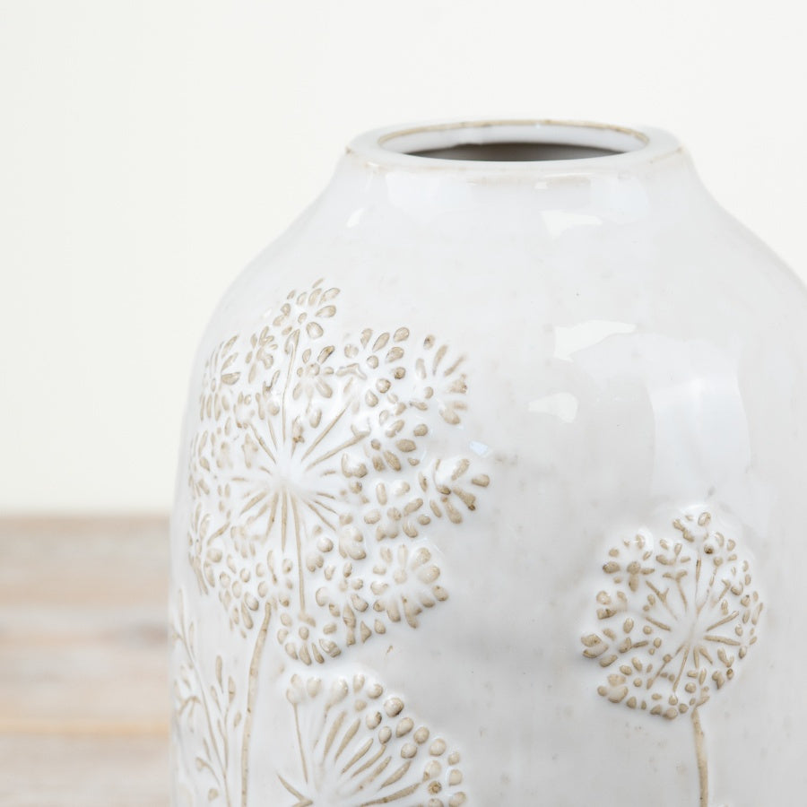 Flower Design White Vase – 19.5cm Elegant Ceramic Vase for Fresh or Artificial Flowers