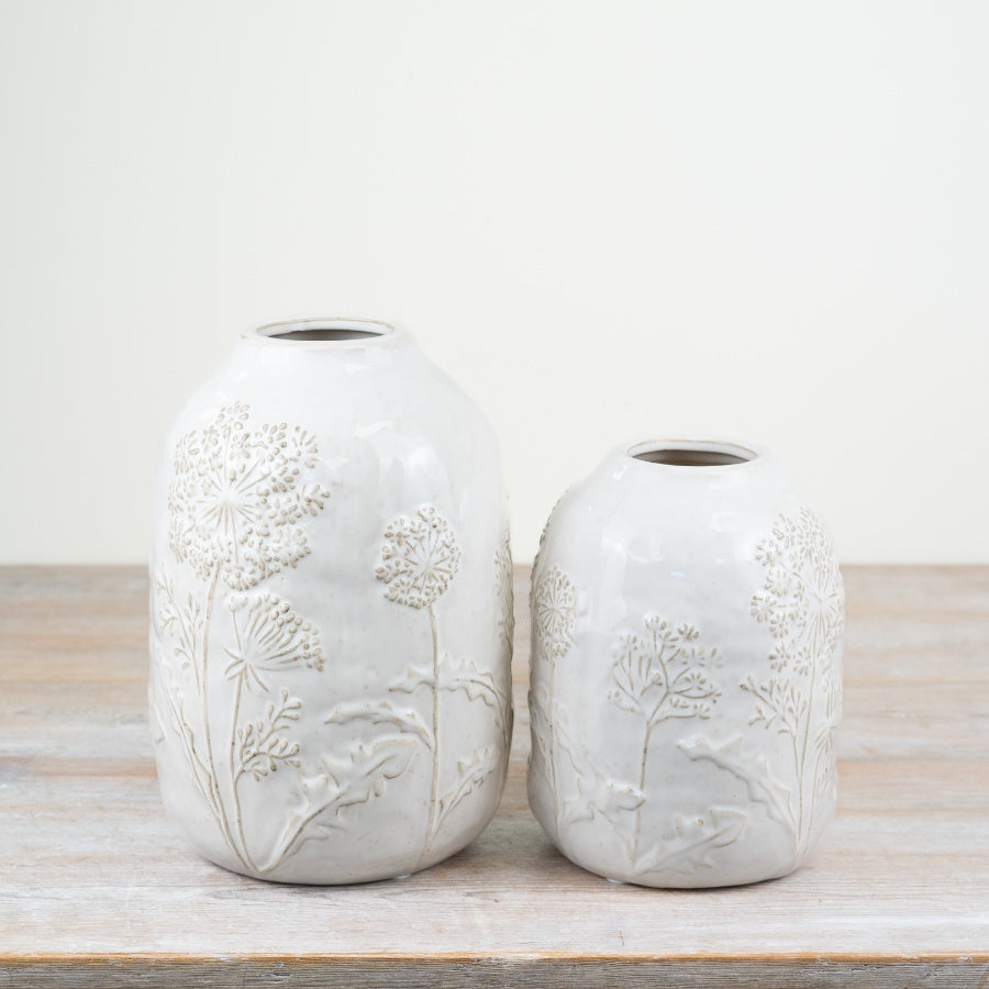 Flower Design White Vase – 19.5cm Elegant Ceramic Vase for Fresh or Artificial Flowers