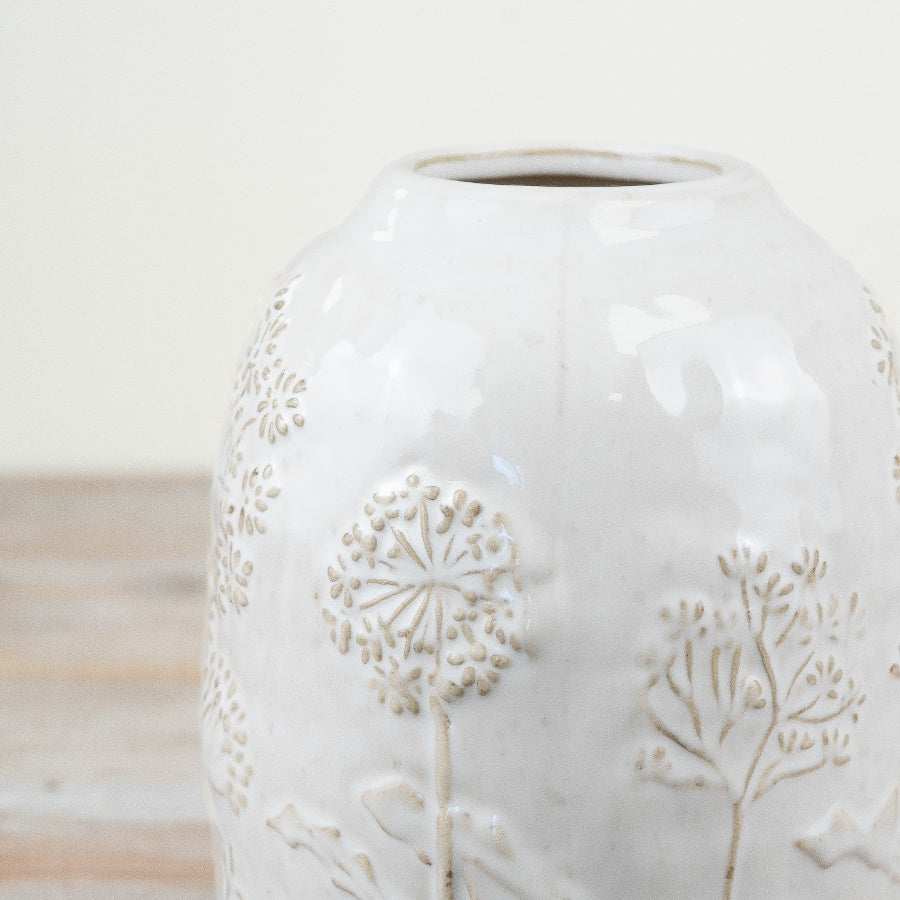 Flower Design White Vase – 25cm Elegant Ceramic Vase for Fresh or Artificial Flowers