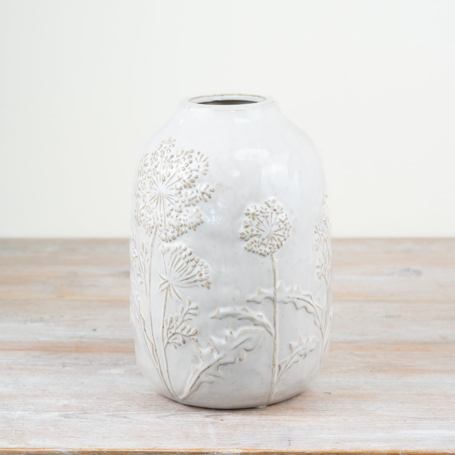 Flower Design White Vase – 25cm Elegant Ceramic Vase for Fresh or Artificial Flowers