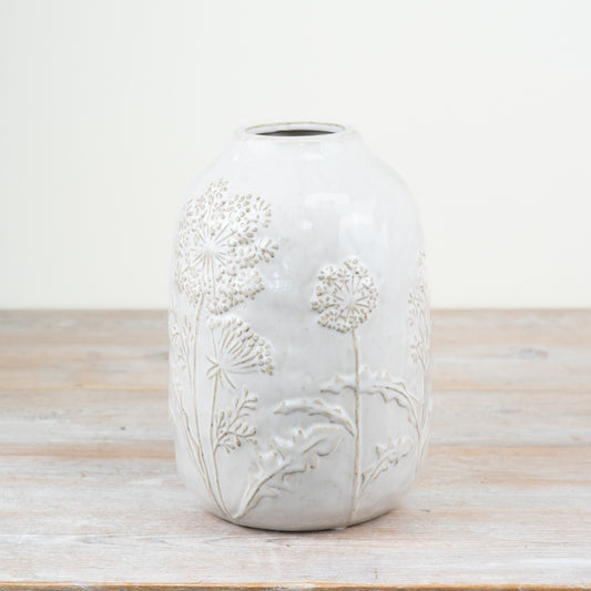 Flower Design White Vase – 25cm Elegant Ceramic Vase for Fresh or Artificial Flowers
